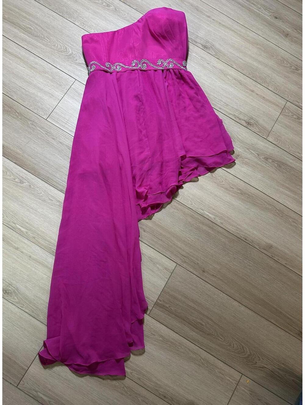 Women's Magenta Strapless Formal Gown with Rhinestone Waist Detail Size 8